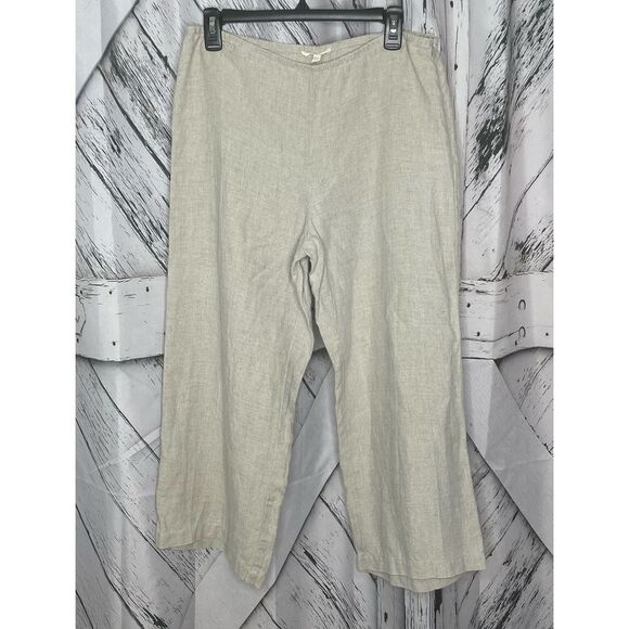 Eileen Fisher Linen Wide Leg Pants Cropped Ankle Length Natural Tan Size S - Picture 1 of 6